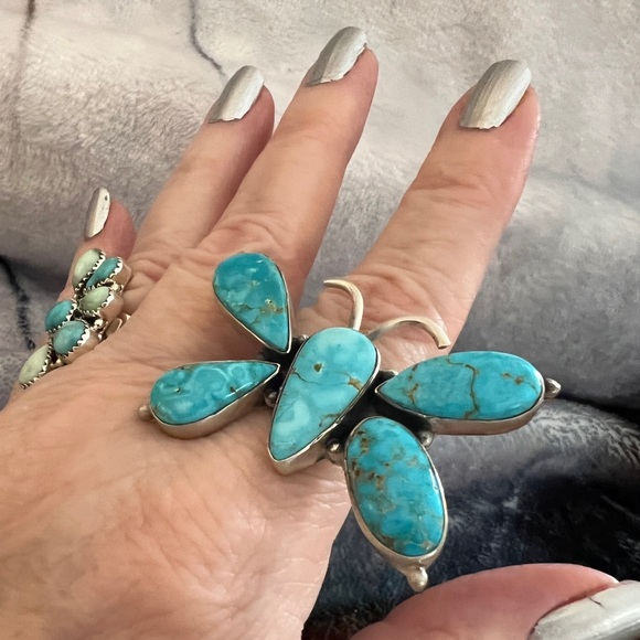 ❤️ Sierra Bella Turquoise Butterfly Adjustable Ethnic Statement Ring 15.8gm Huge - Picture 1 of 15